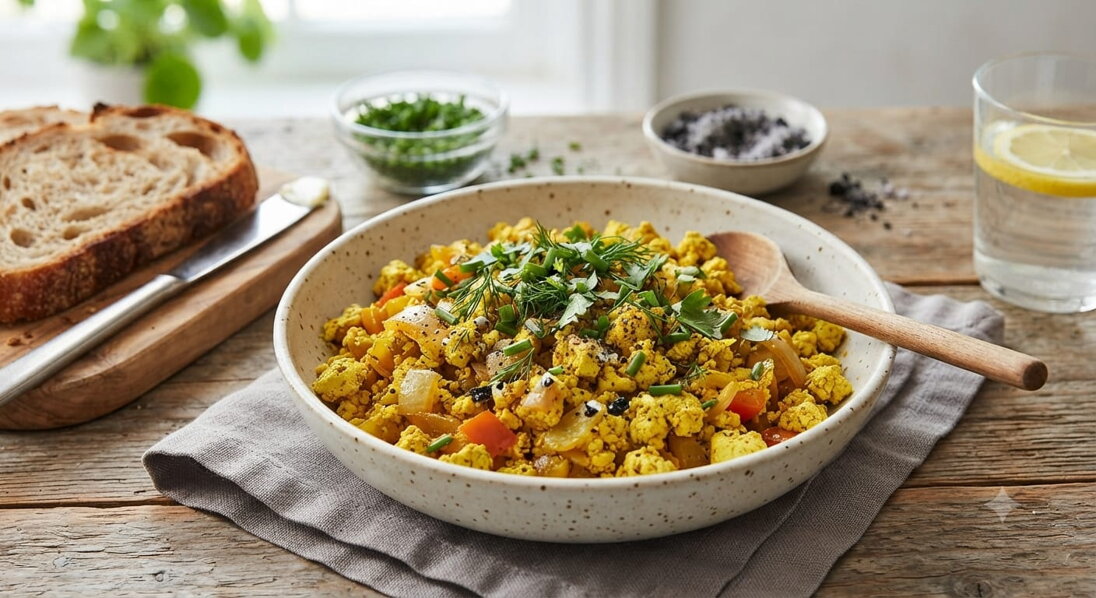 Vegánska „vajíčková“ praženica (Tofu Scramble)